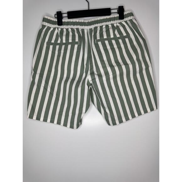 Asos Pull On Shorts Mens 34 Green Striped Drawstring Stretch Elastic Waist 8” - Picture 3 of 8